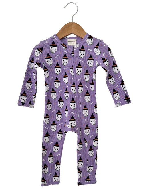 Purple skull witches baby Halloween zipper romper