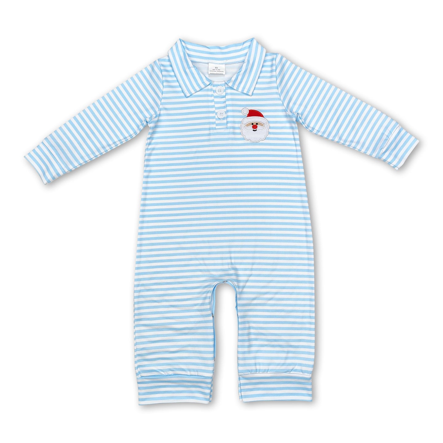 Light blue stripe long sleeves santa baby boy Christmas romper