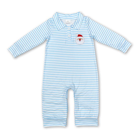 Light blue stripe long sleeves santa baby boy Christmas romper