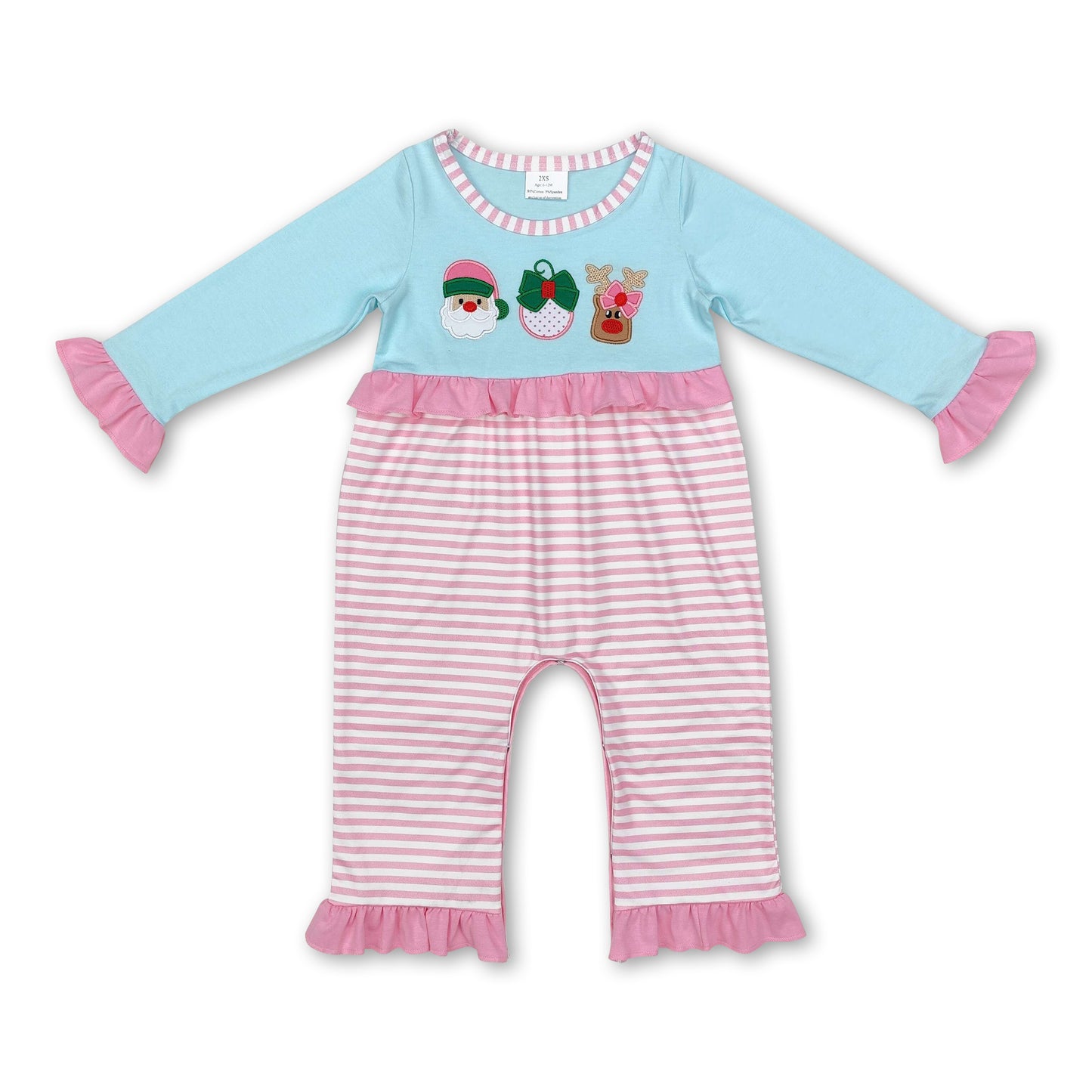 Santa deer long sleeves pink stripe baby Christmas romper