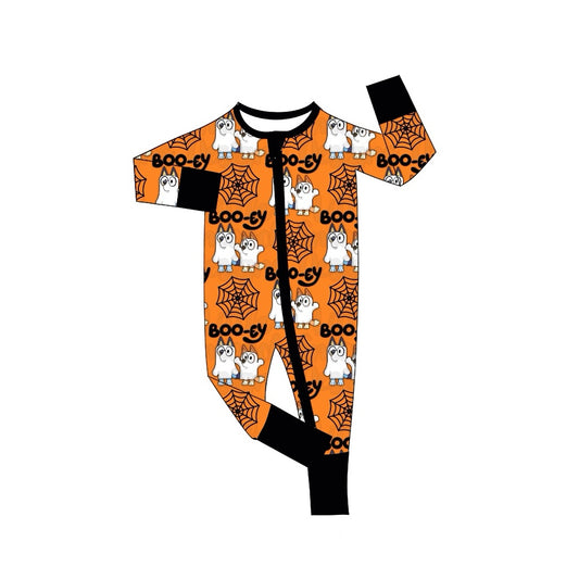 Boo dog spider web baby boy Halloween zipper romper