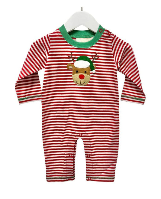 Red stripe deer baby boy Christmas romper
