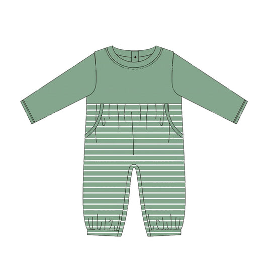 Long sleeves stripe pocket baby boy romper
