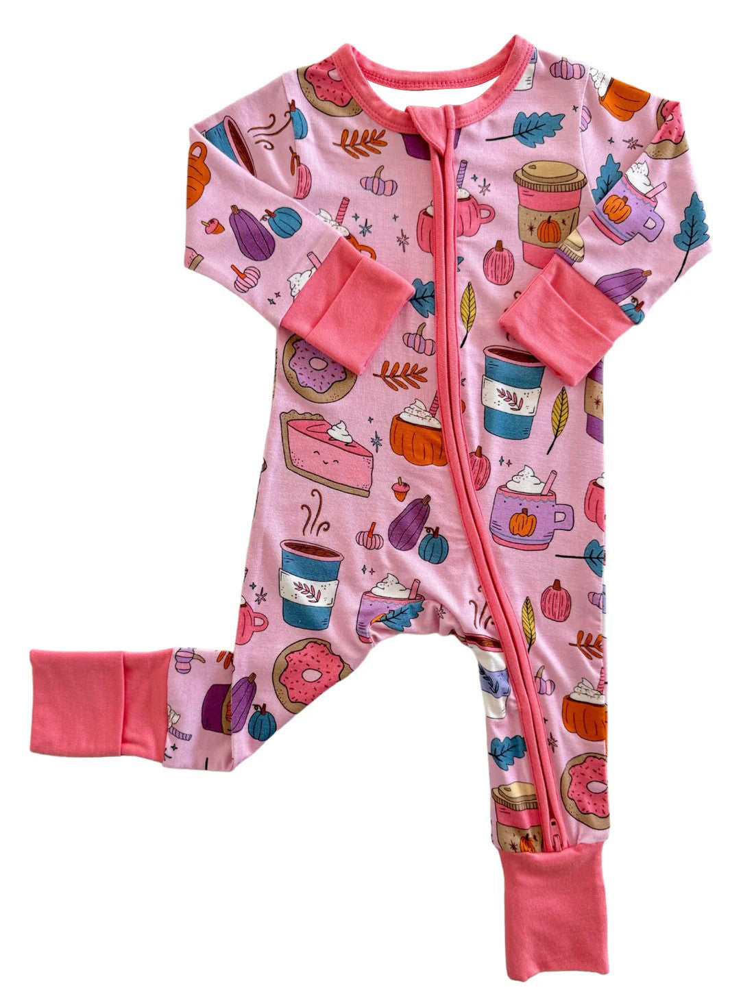 Pink pumpkin pie baby girls zipper fall romper
