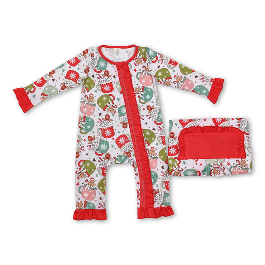 Long sleeves gingerbread baby girls Christmas zipper romper