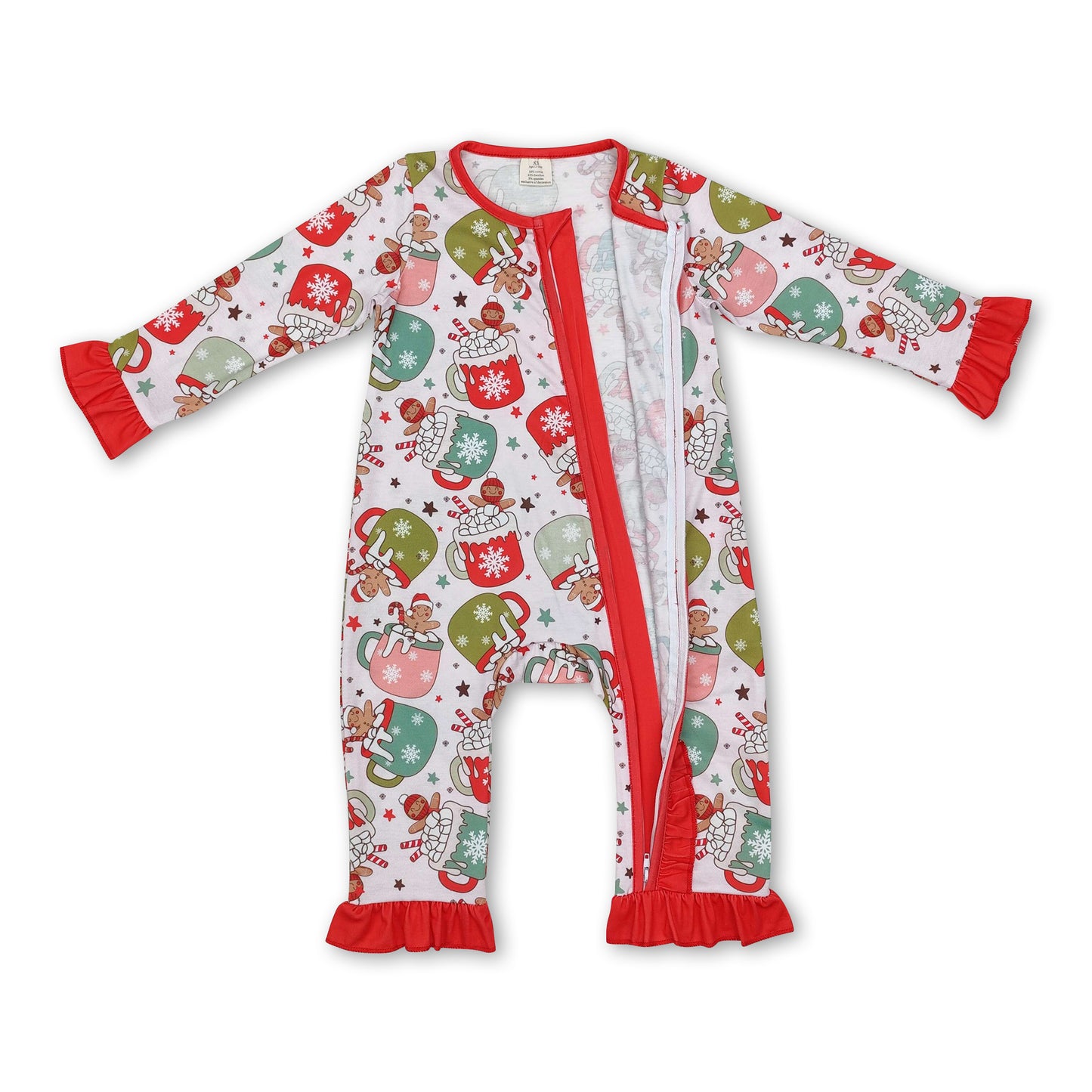 Long sleeves gingerbread baby girls Christmas zipper romper