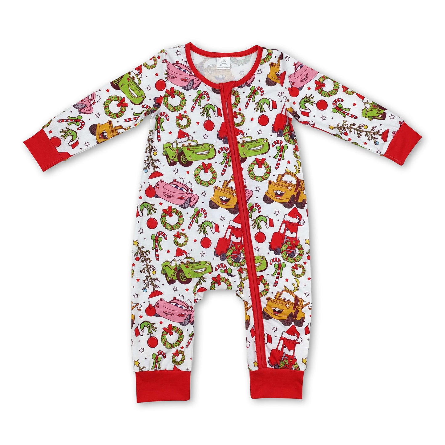 Christmas tree green face car baby kids zipper romper