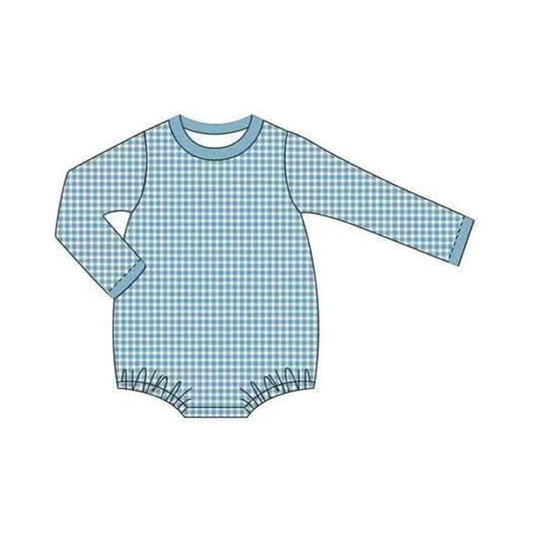 Long sleeves blue plaid baby boy romper