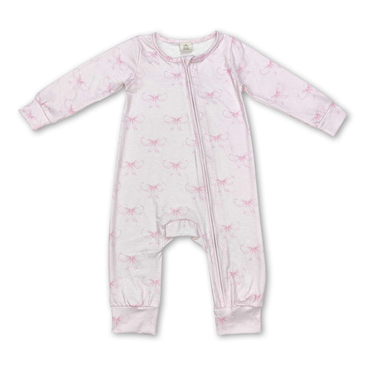 Pink bow long sleeves baby girls zipper sleeper