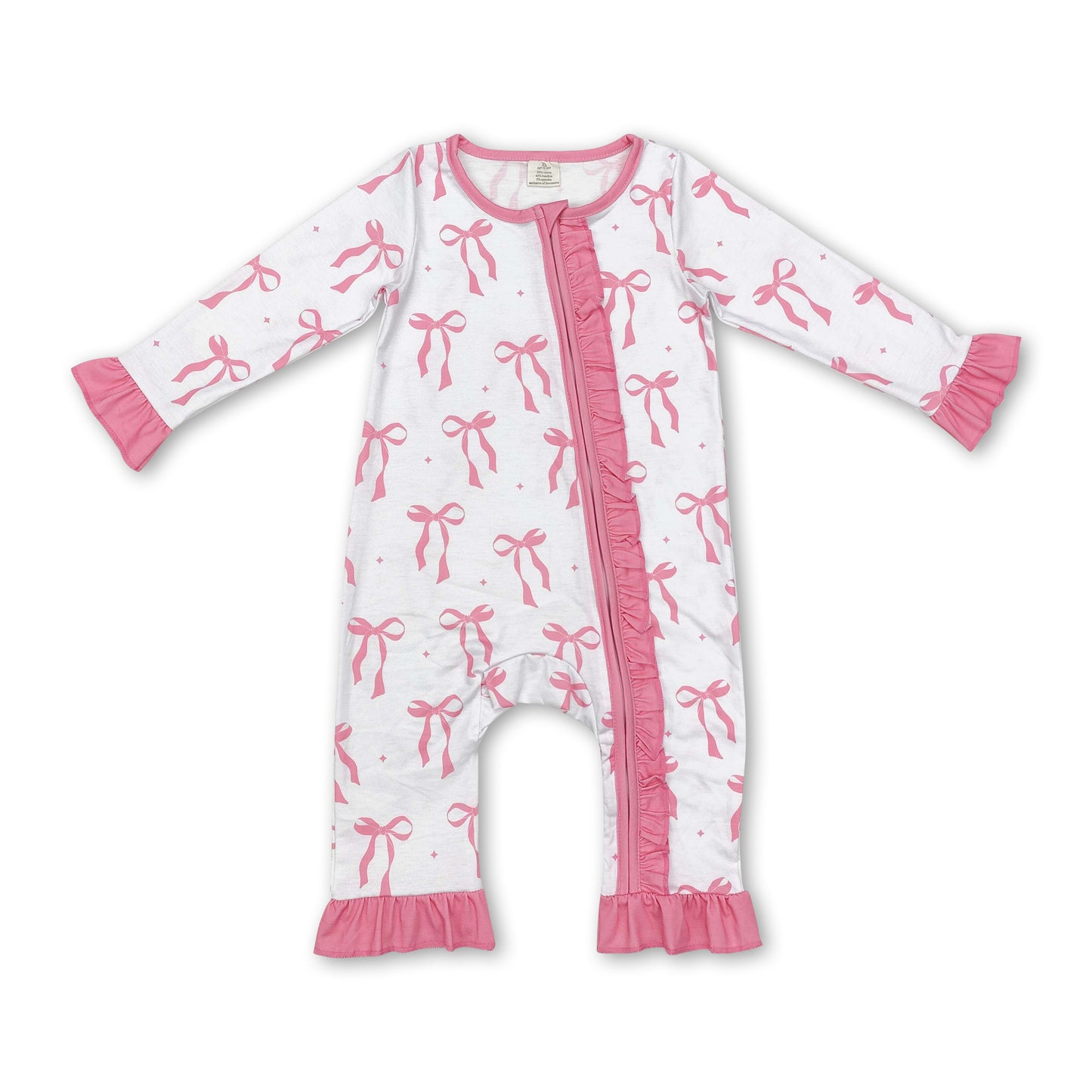 Long sleeves pink bow baby girls zipper romper ship from US