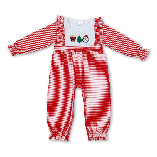 Red stripe santa deer Christmas tree baby girls romper