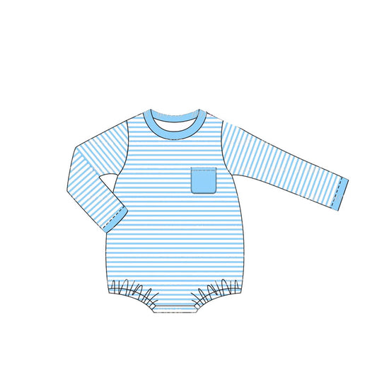 Blue long sleeves stripe pocket baby boy romper