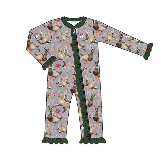 Christmas hat gift duck baby girls zipper sleeper