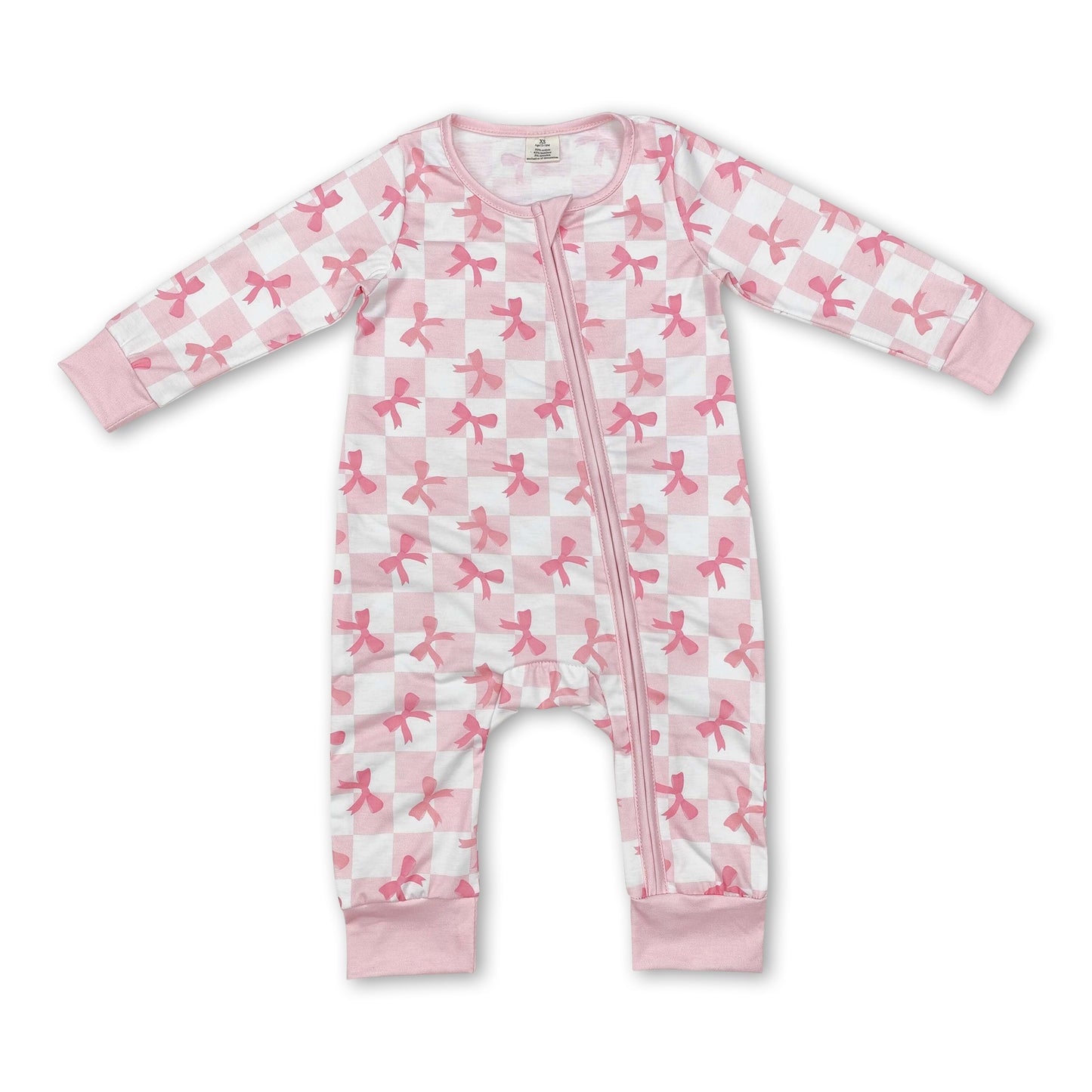 Long sleeves pink plaid bow baby girls zipper sleeper ship from US