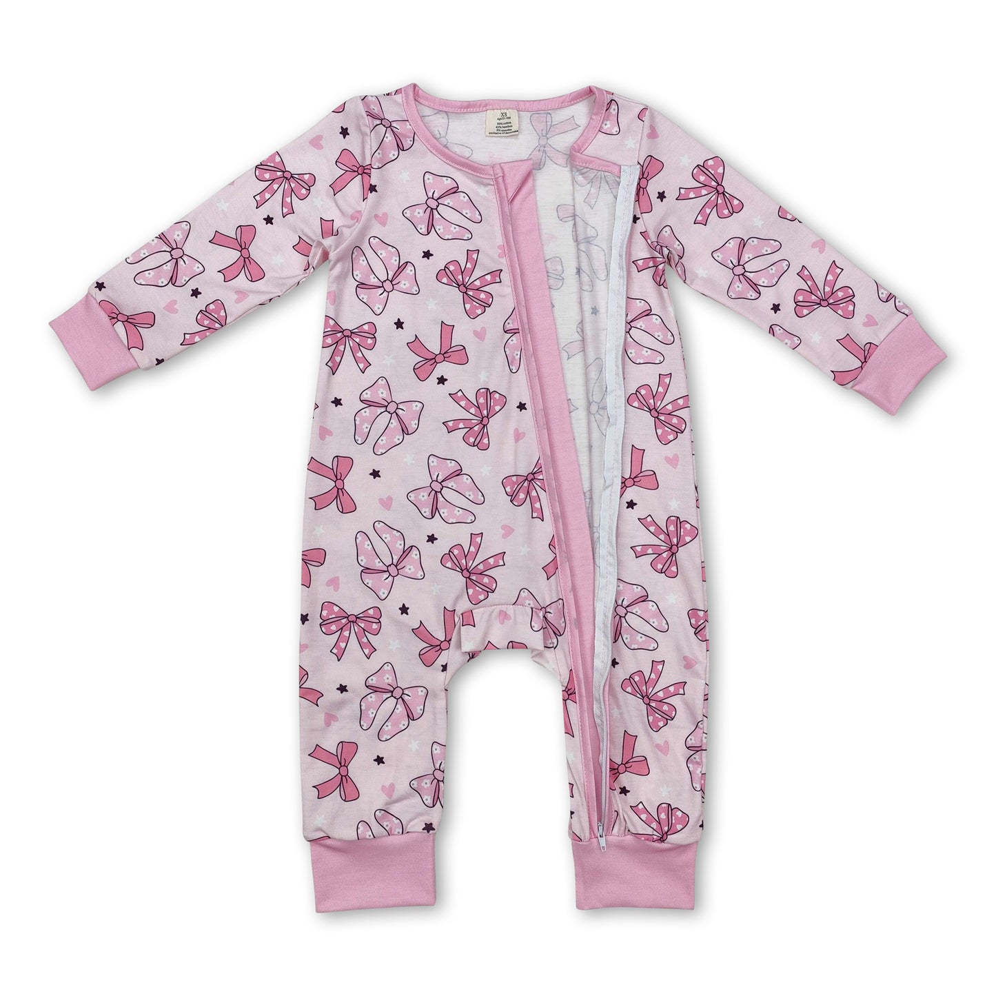 Long sleeves pink bow heart baby girls zipper sleeper ship from US