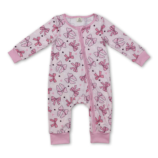 Long sleeves pink bow heart baby girls zipper sleeper ship from US