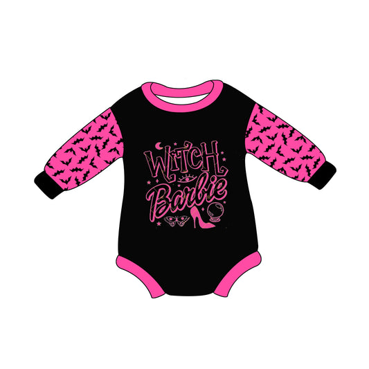 Pink bat long sleeves witch party baby Halloween romper
