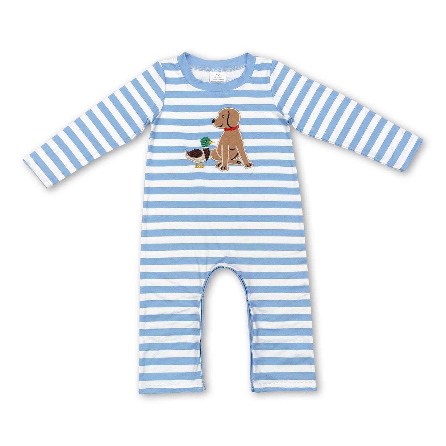 Stripe dog duck long sleeves baby boy romper ship from US