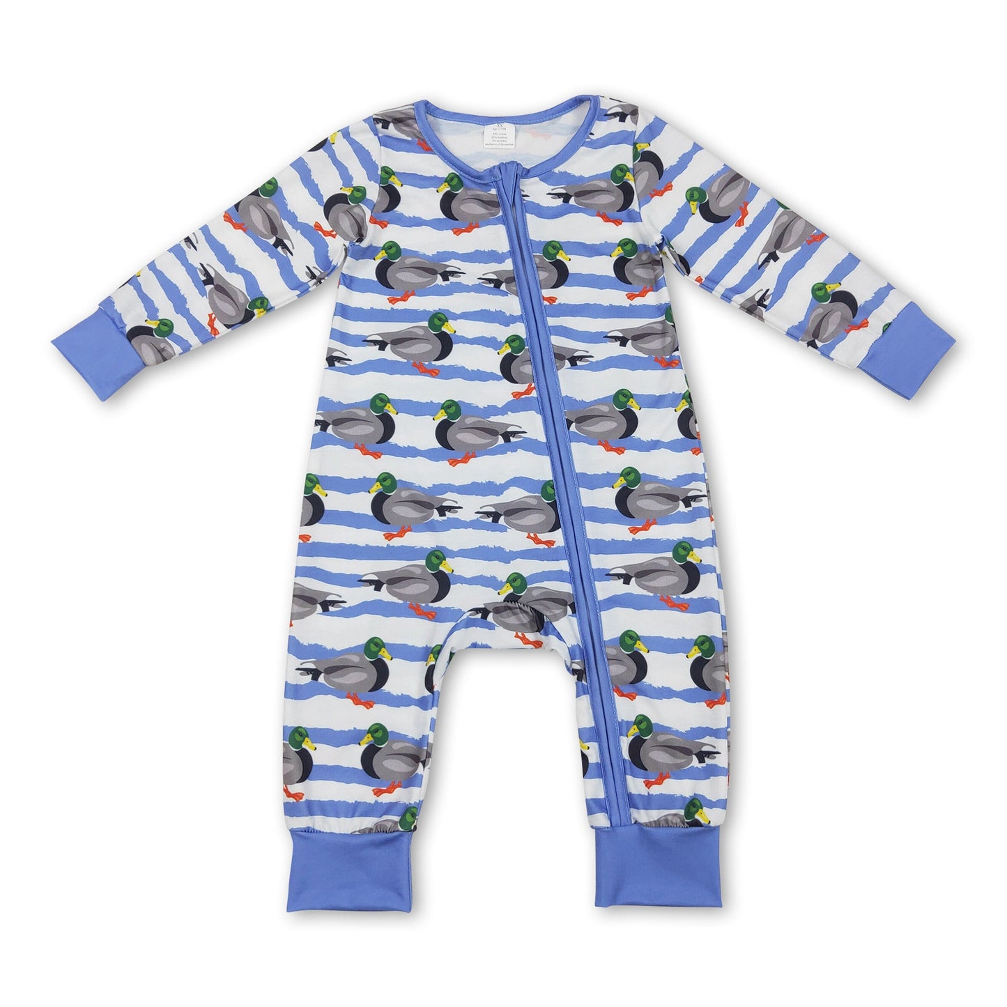 Blue duck long sleeves baby boy zipper romper