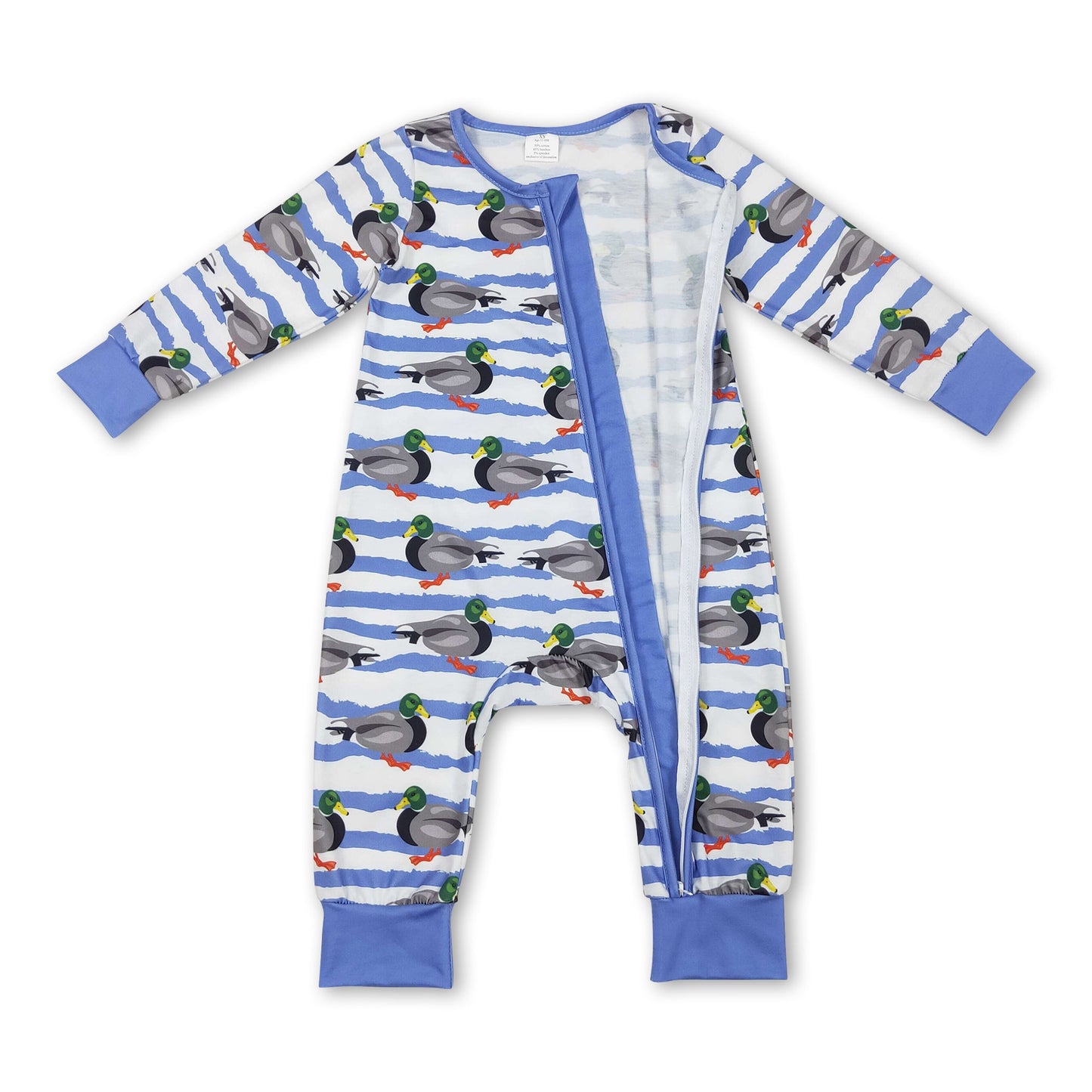 Blue duck long sleeves baby boy zipper romper