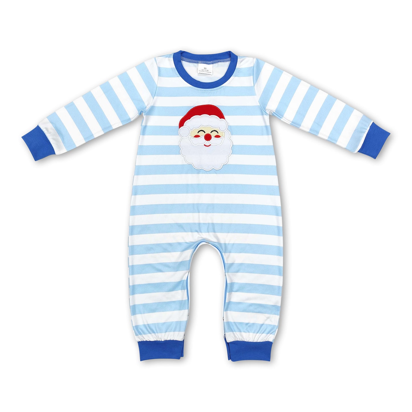 Blue stripe long sleeves santa baby boy Christmas romper