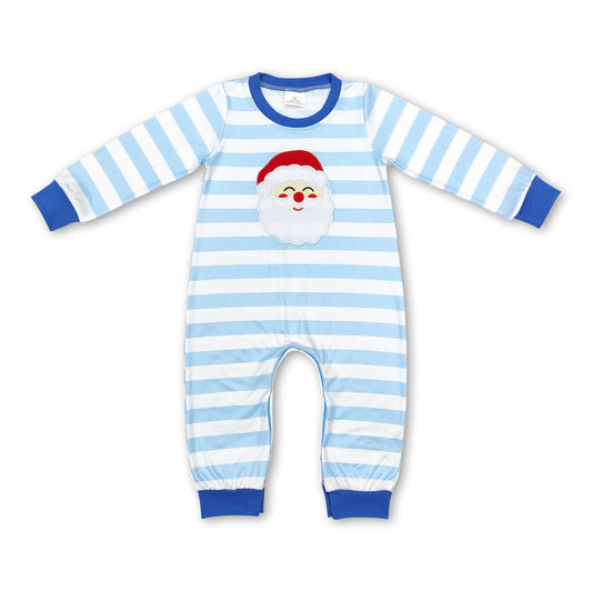 Blue stripe long sleeves santa baby boy Christmas romper