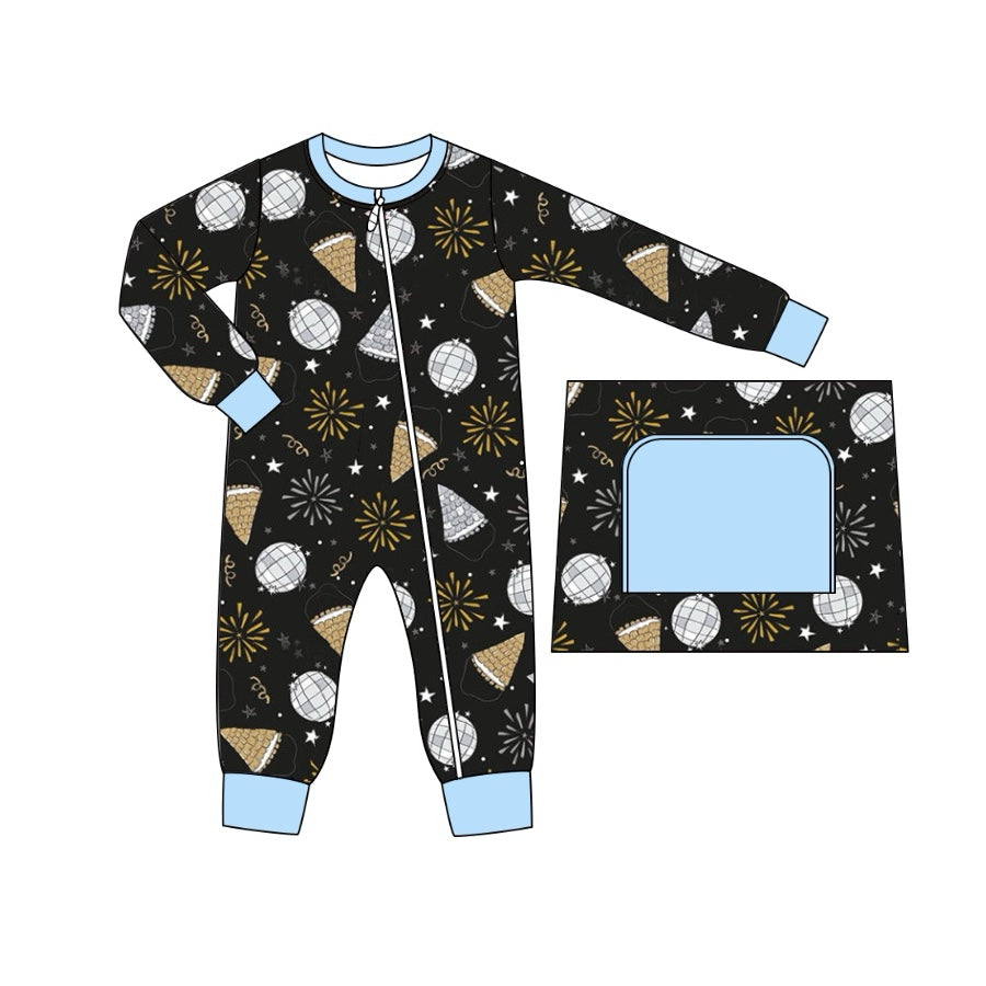Light blue baby boys happy new year zipper romper
