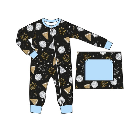 Light blue baby boys happy new year zipper romper