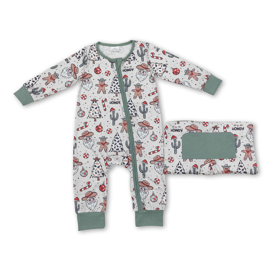 Santa gingerbread cactus boy Christmas zipper romper