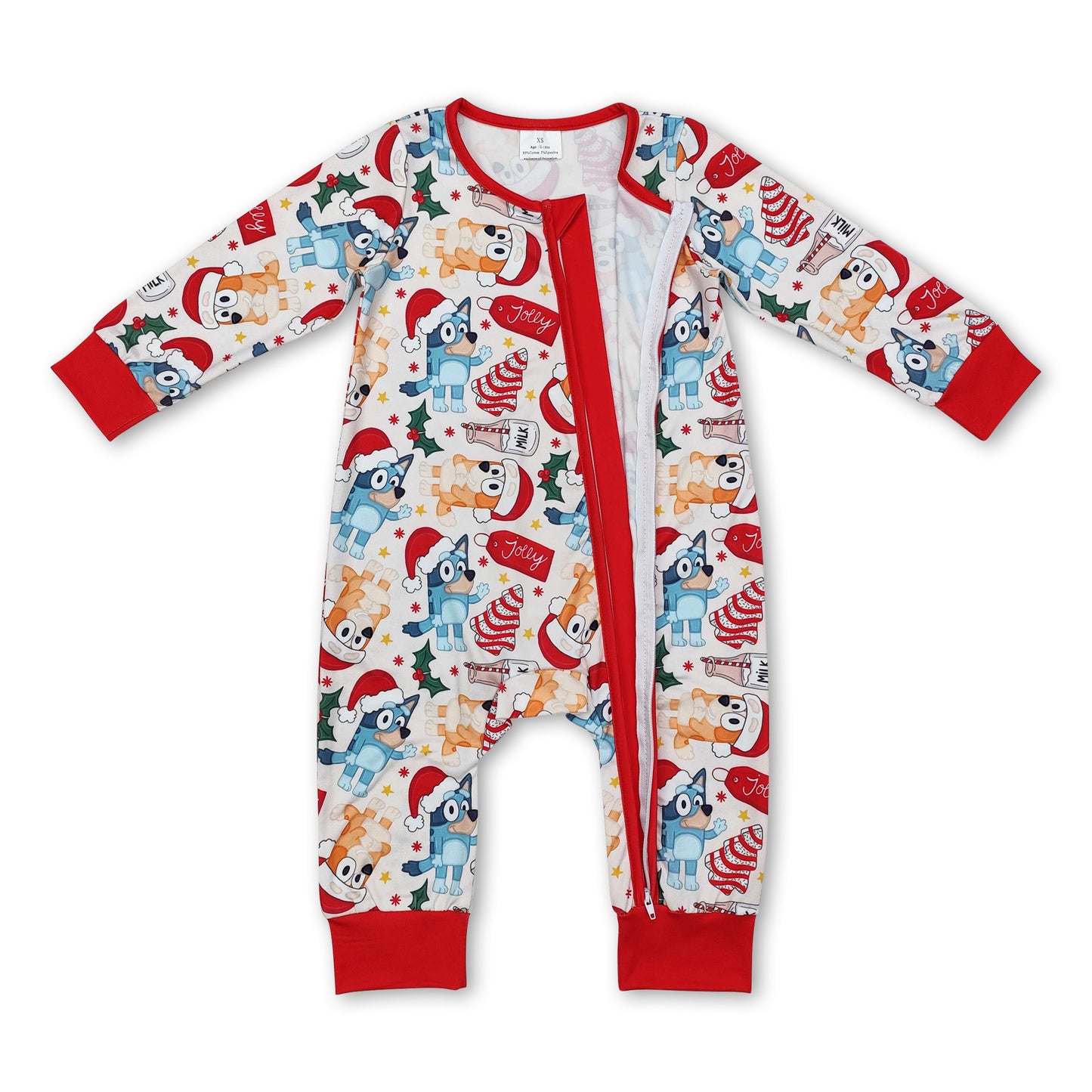 Christmas tree cake milk dog baby boy zipper romper