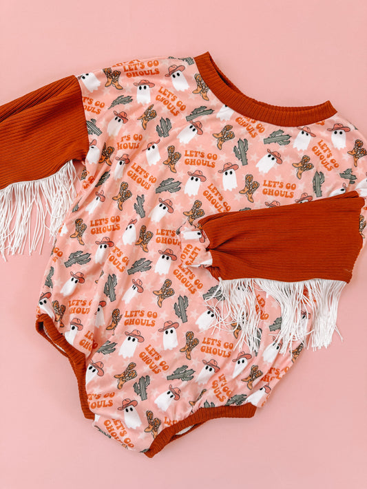Let's go chouls ghost boots girls western tassels halloween romper