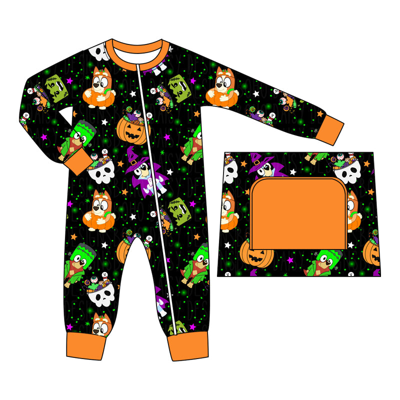 Pumpkin dog witches baby boys Halloween zipper romper