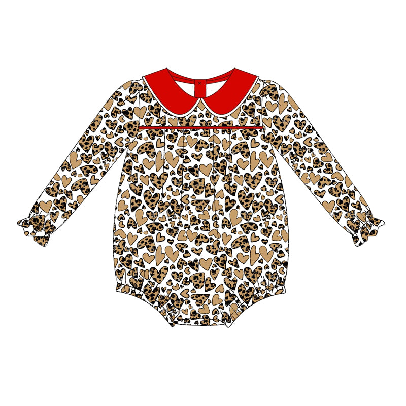 Long sleeves leopard heart baby girls valentine's day romper