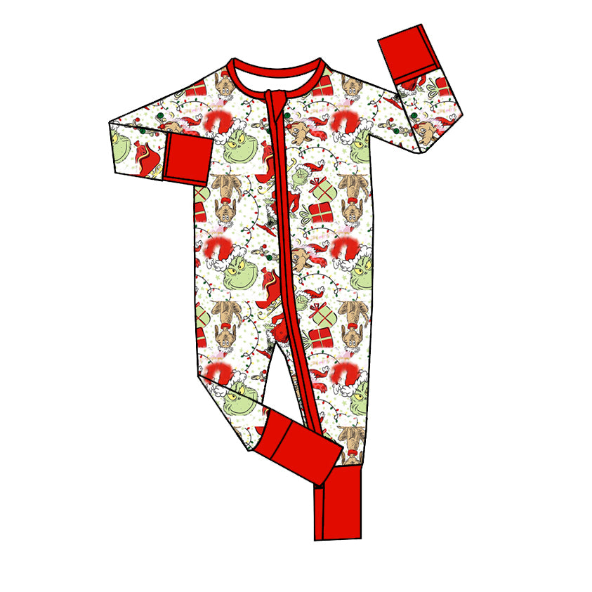 Green face Christmas tree gift baby zipper romper