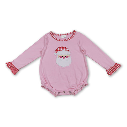Long sleeves pink santa baby girls Christmas romper