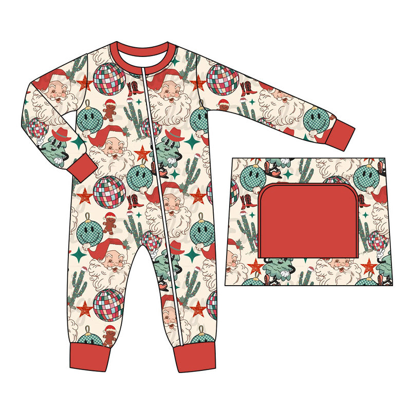 Smile santa cactus baby boys western Christmas zipper romper