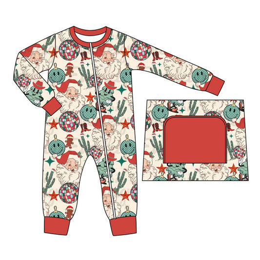 Smile santa cactus baby boys western Christmas zipper romper