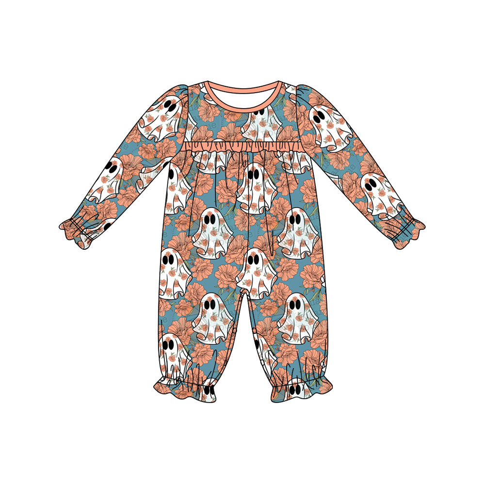 Ghost floral long sleeves baby girls Halloween romper