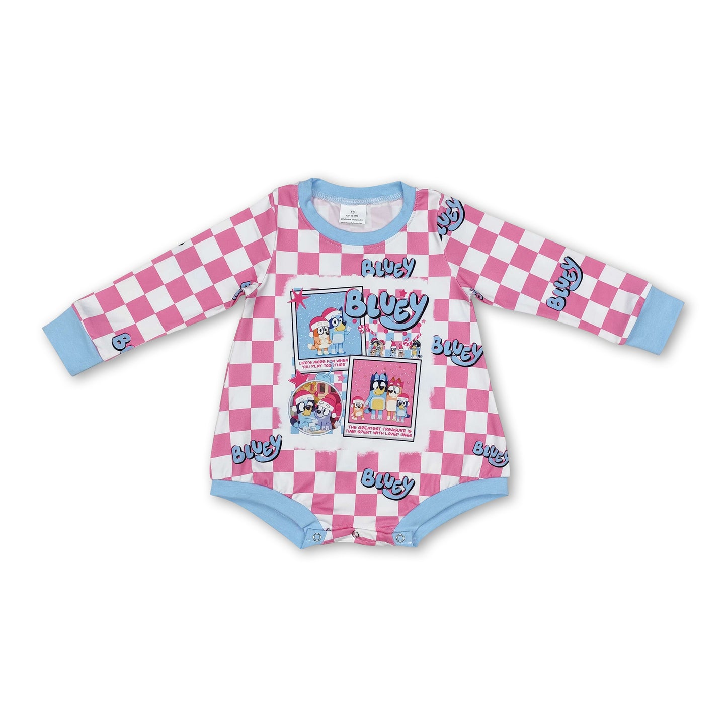 Long sleeves pink plaid dog baby girls Christmas romper