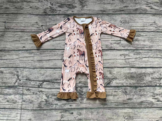 Long sleeves horse western kids girls zipper romper