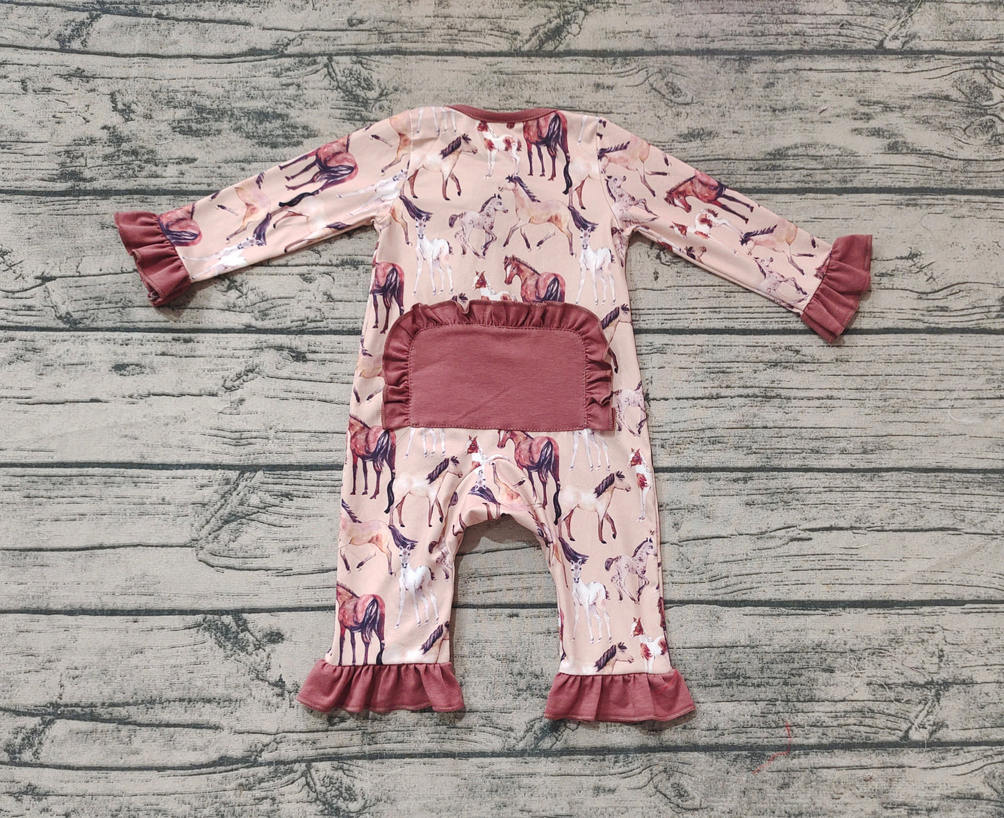 Long sleeves horse western kids girls zipper romper