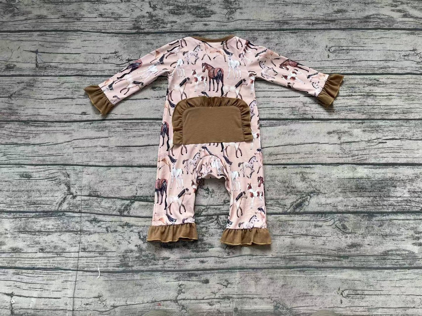 Long sleeves horse western kids girls zipper romper