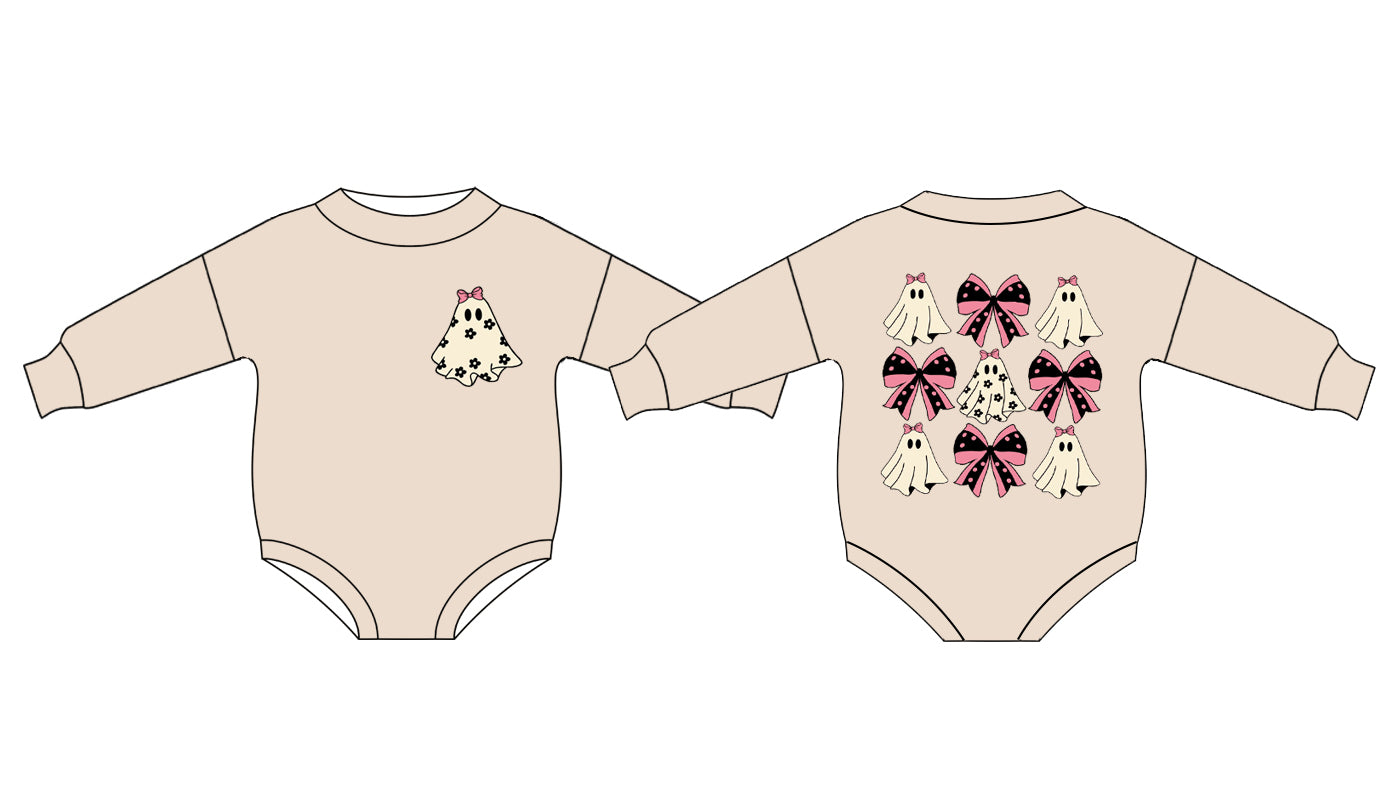 Long sleeves floral ghost bow baby girls Halloween romper