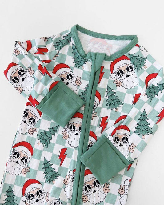 Plaid Christmas tree snata groovy baby zipper romper
