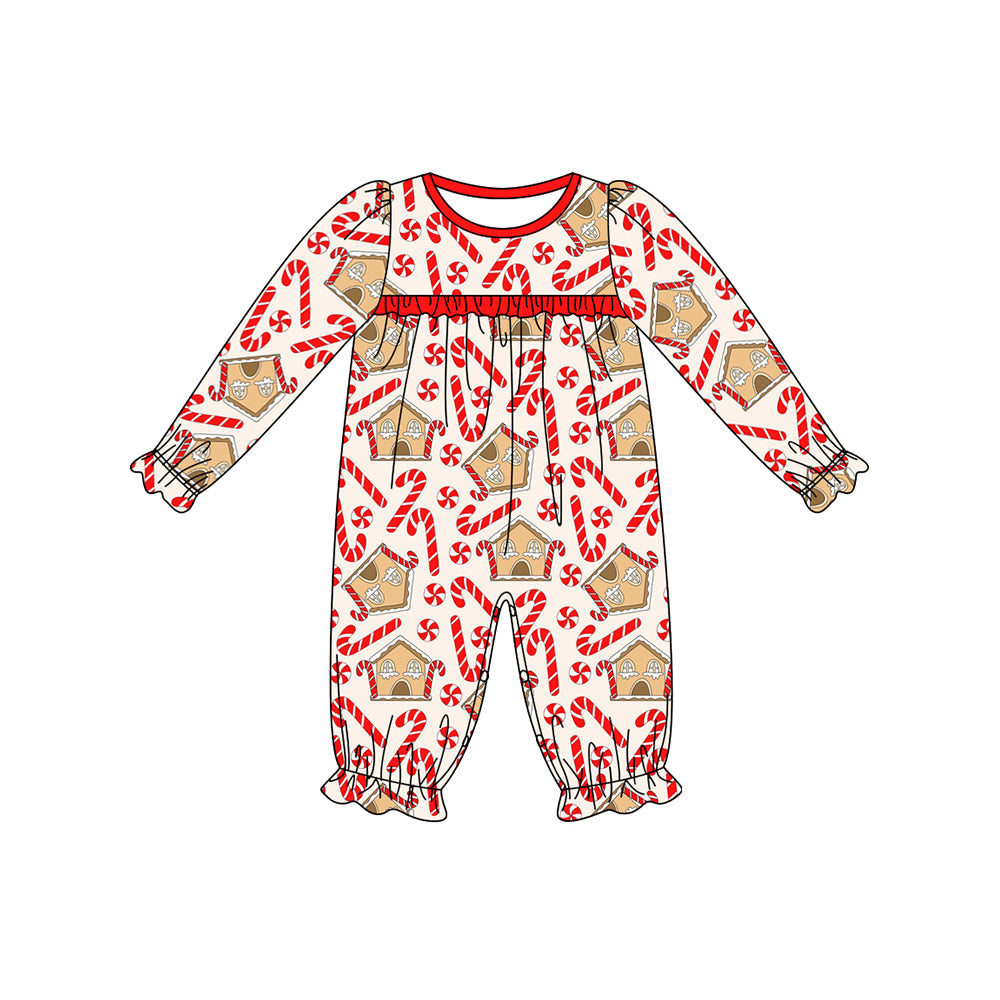 Candy cane house long sleeves girls Christmas romper