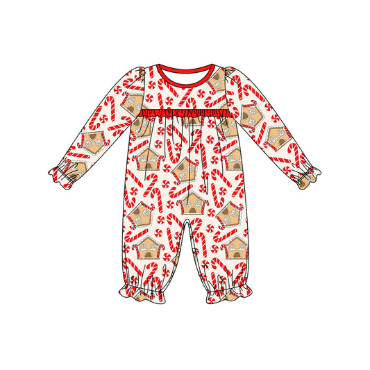 Candy cane house long sleeves girls Christmas romper