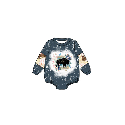 Long sleeves cow floral baby girls western romper