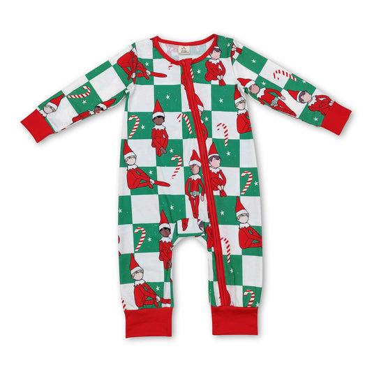 Red Christmas hat plaid baby boy zipper romper