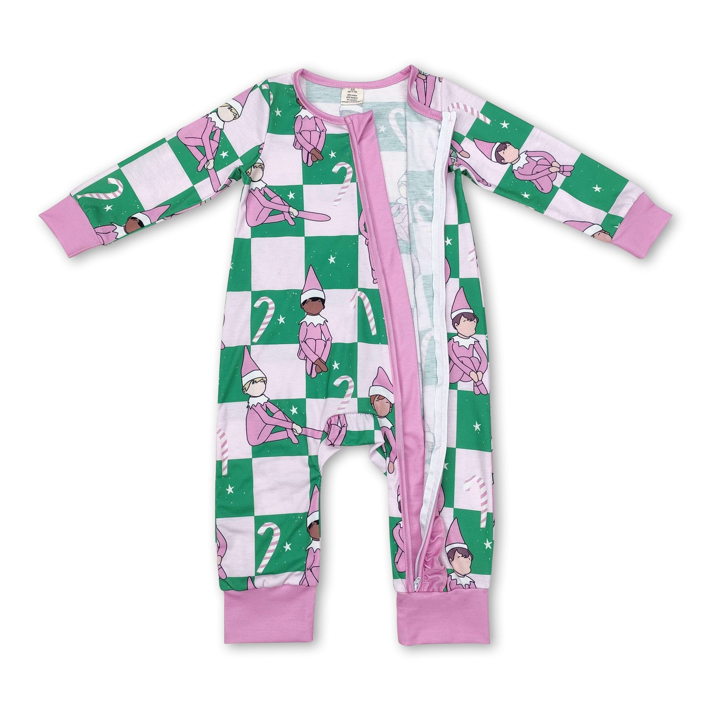 Pink Christmas hat plaid baby girls zipper romper