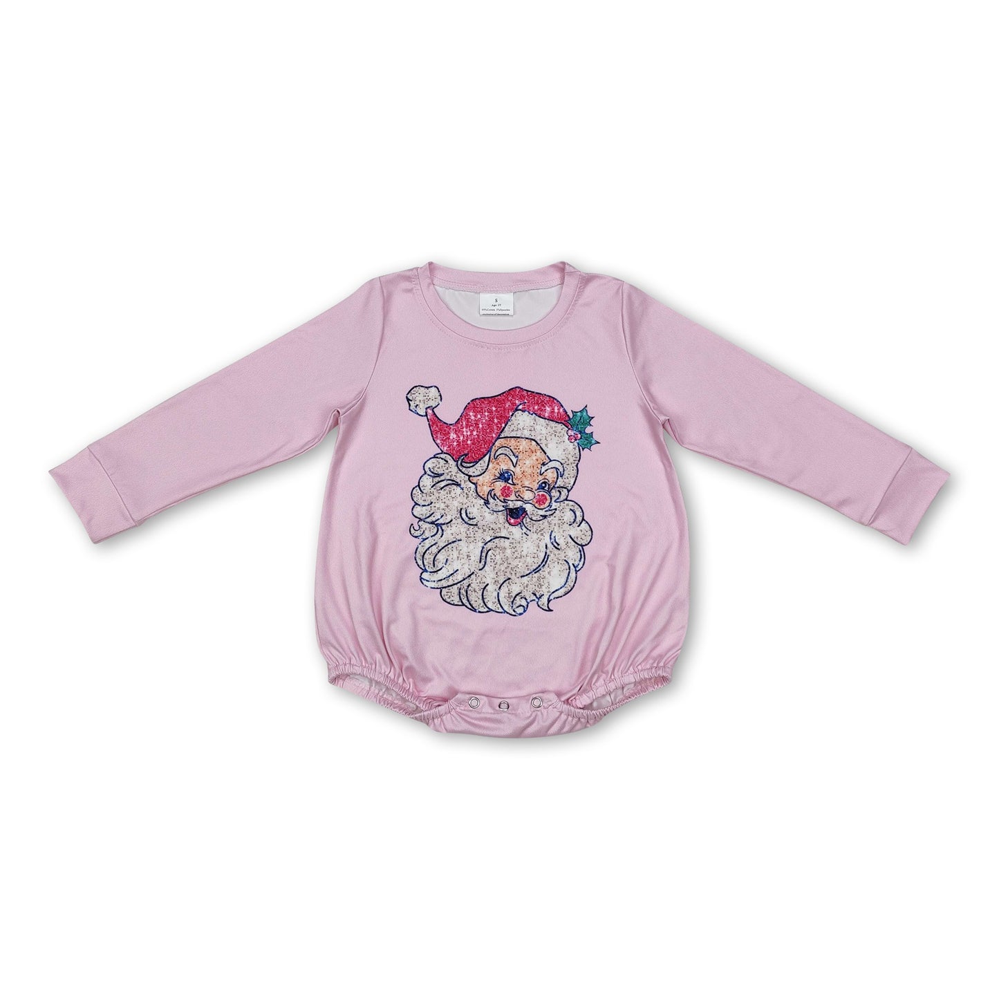 Pink long sleeves santa baby girls Christmas romper